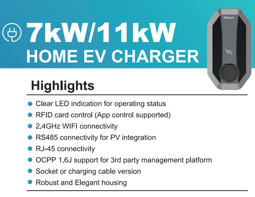 El poder del cargador 11kw del tipo 2 del coche eléctrico 3phase con el cargador portátil Ev de los cables de los 4m